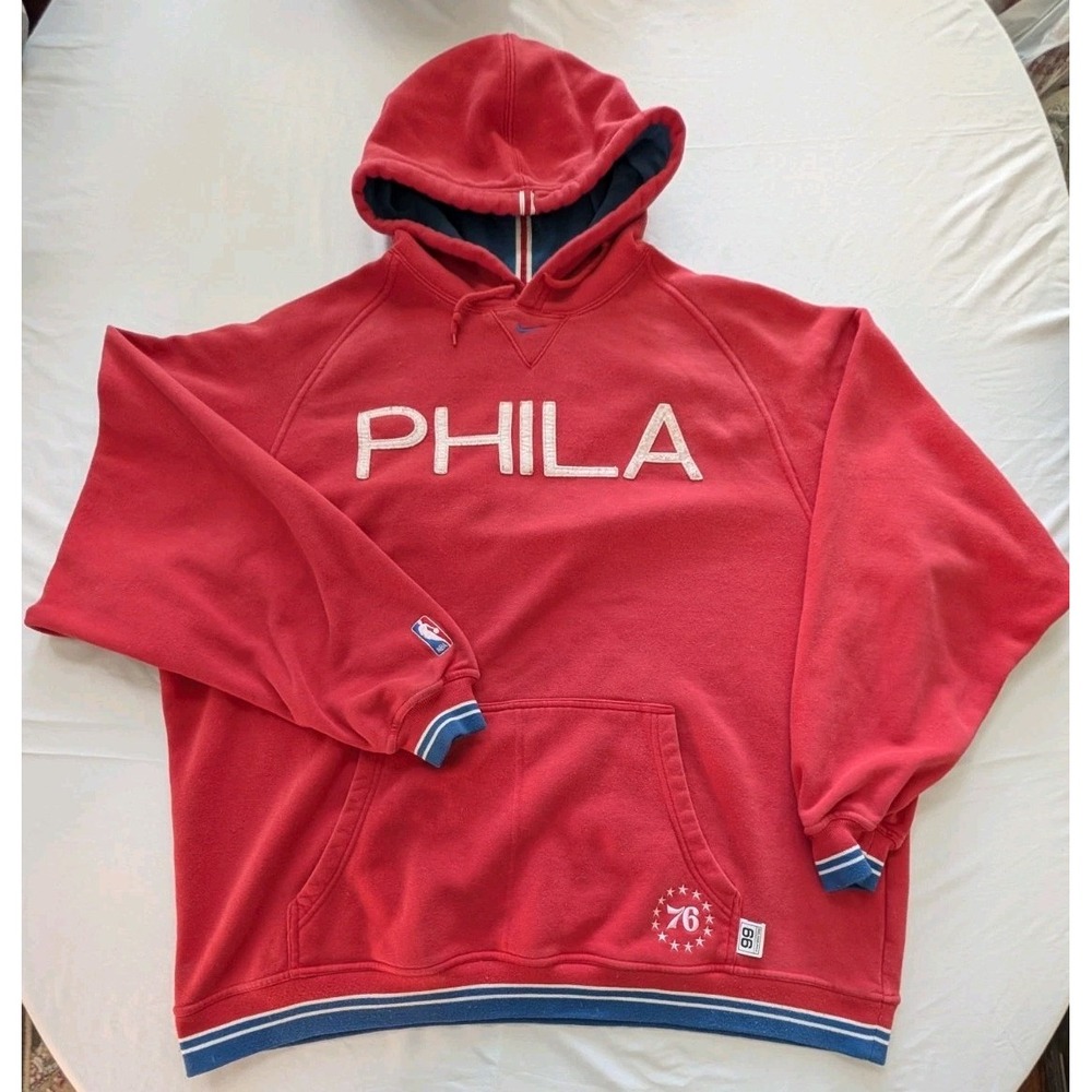 Vintage Nike Team Philadelphia 76ers Hoodie Sweatshirt Mens XXL Red PHILA 76